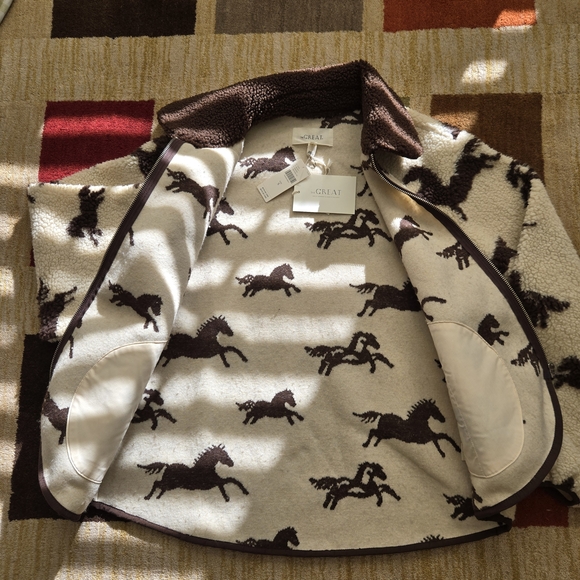 NWT THE GREAT. Pasture Fleece Jacket Horse Print Off White Size 1 - Picture 10 of 12